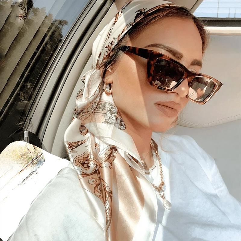 Head Scarf Women Luxury Brand Square 90*90cm Silk Foulard Satin Bandana Cheveux Soft Neckerchief Hijab Hair Scarves For Ladies