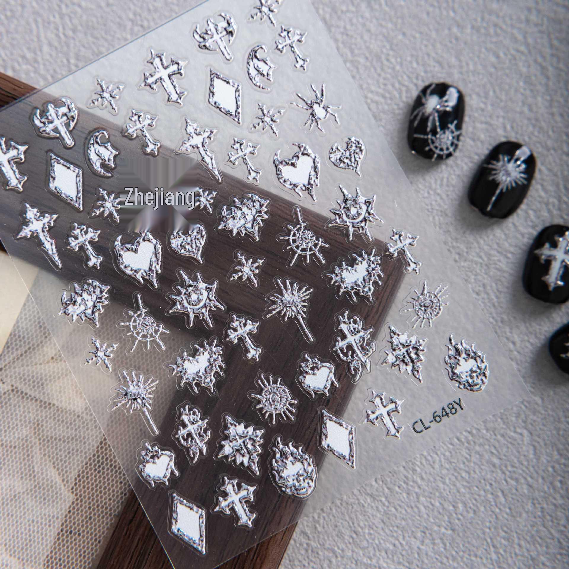 

Cyansea Gothic Y2K Silver Heart & Cross Nail Art Stickers for Phone & Tablet CL-648-04