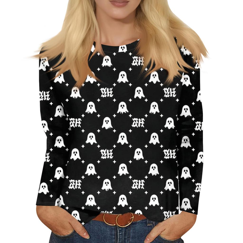 Damen Alltags-Langarmshirt mit Rundhalsausschnitt und Blumen-Print