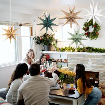 5 Stück 9-zackiger Stern Papierlaterne 12 Zoll 3D Weihnachts-Papierstern Deckenhängeornament für Hochzeit Weihnachtsfeier Heimdekoration