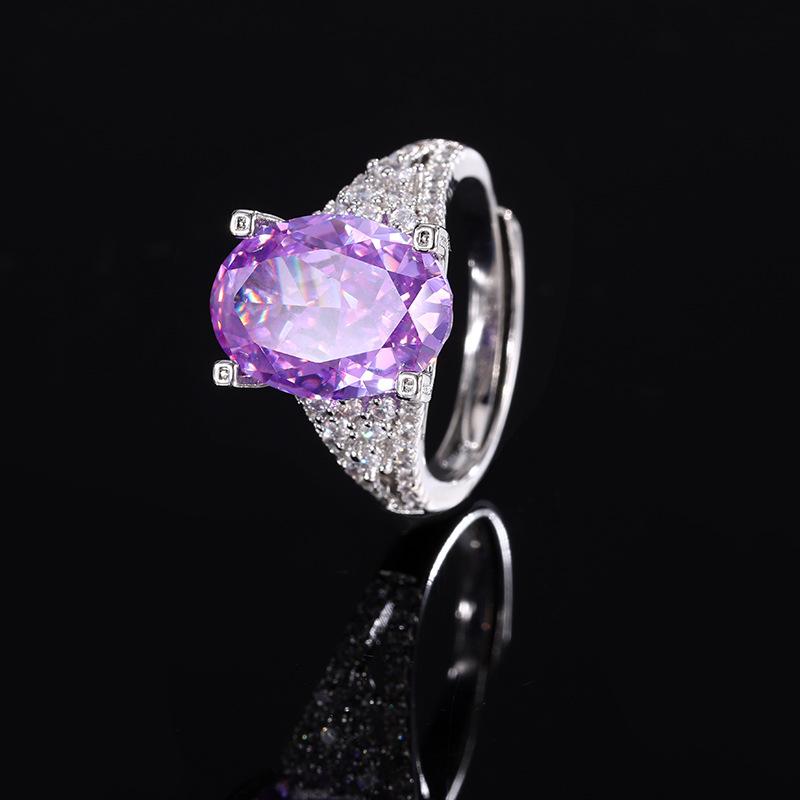 Jewelry Copper Bottom Gold Plated High Carbon Diamond Ice Flower Cut Pigeon Egg Copper Inlaid Ring Female 10 * 14