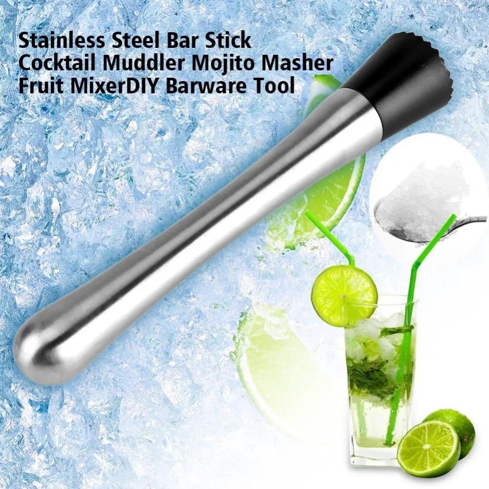1pc Cocktail Muddler Stainless Steel Bar Stick Mojito Masher Fruit Mixer Ideal Bartender Tool Barware
