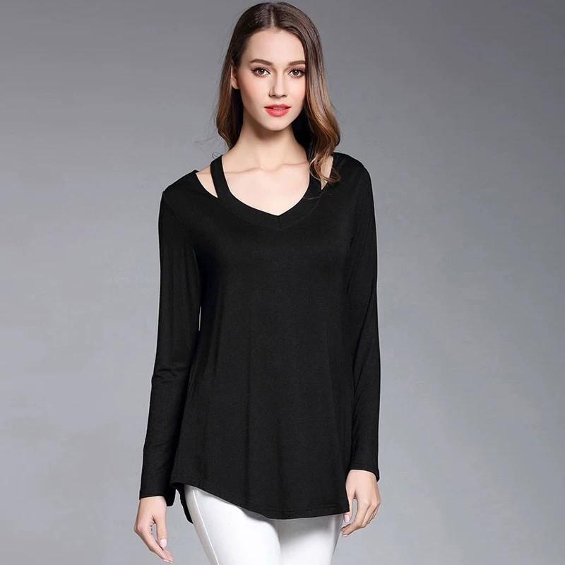 Simple Solid Color Off Shoulder Design Women Long Sleeved Top For Fall Comfort