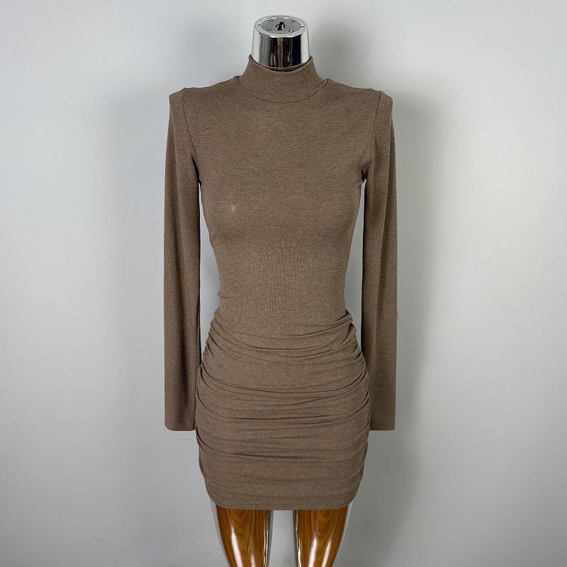 

Dongdaemun Elegant Pleated Bodycon Long-Sleeve Dress - Sexy Slim-Fit for Women One Size