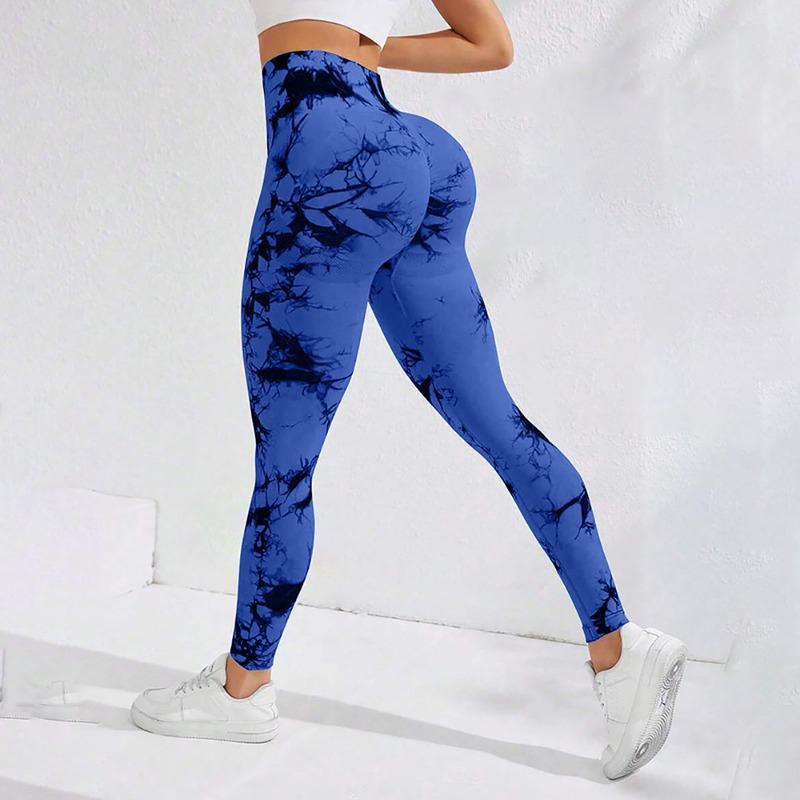 Seamless tie-dye yoga pants high-waisted elastic fitness pants quick-drying high-waisted nine-point peach hip sports leggings