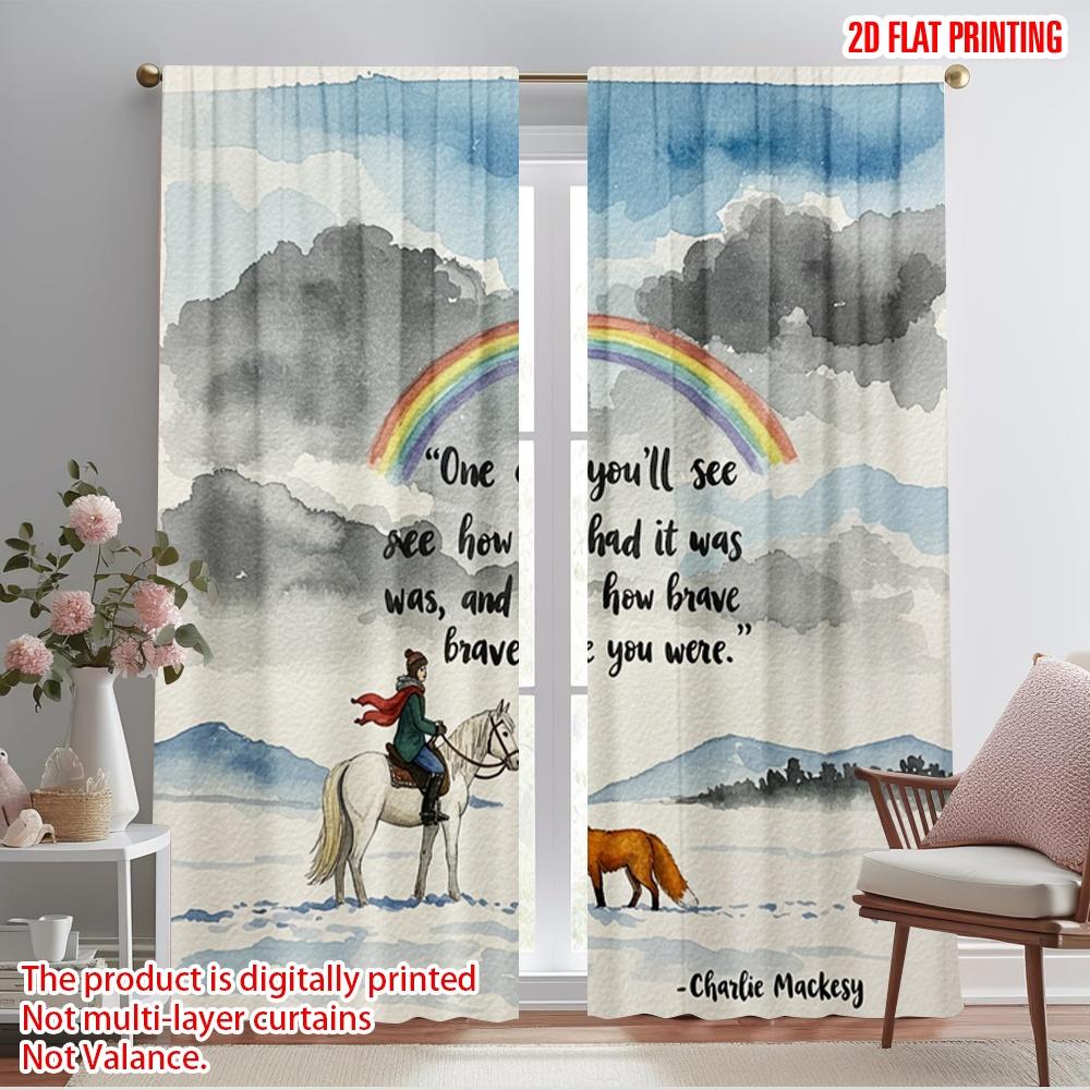 

2pcs 2D flat printing Window Drapes Horse Fox Rainbow Inspirational Quote Polyester Fabric Without Electricity Festive Holiday 52.50×116.00 CM 2pcs