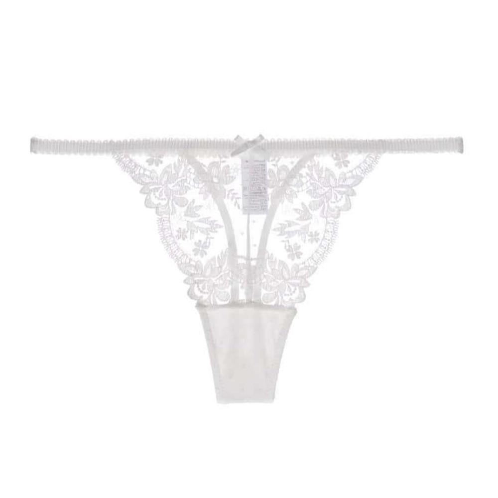 Embroidery Lace Flower Briefs Women Low Waist Romantic T Panties Sheer Mesh Lace Thong  Home