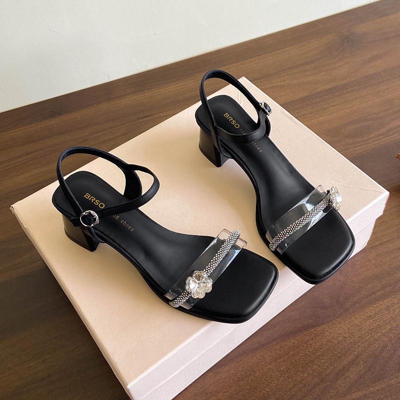 

С юбками, классные тапочки, женская летняя одежда со стразами, удобное слово с высокими каблуками, толстая подошва, не устают ноги, хрустальные толстые каблуки 34 чёрный