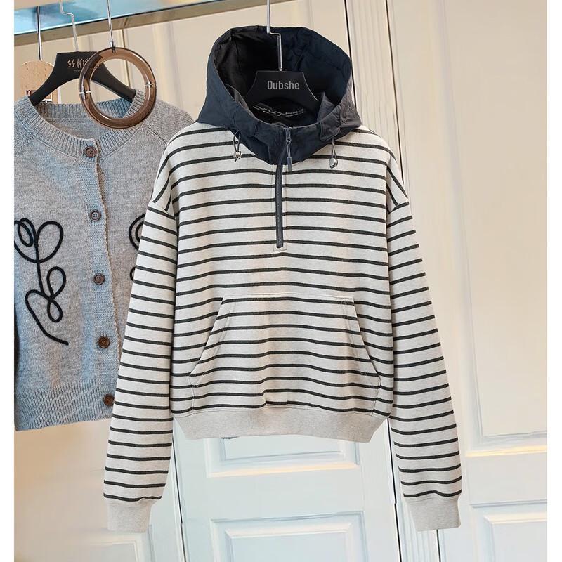 Women's Striped Color-block Fleece Hoodie