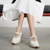 Platform Leather Ballet Style Moral Training Shoes Women's New Pearl Word with Velcro Casual Mary Jane White Shoes
