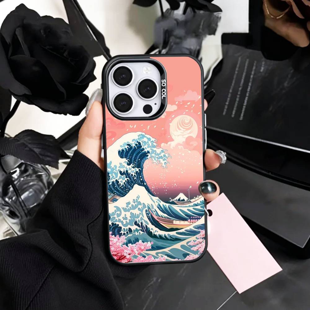 cool G-Great W-Wave Kanagawa Phone Case For iPhone17,16,15,14,13,12,11 Plus,Pro Max Colored Silver Plated Inside Cover