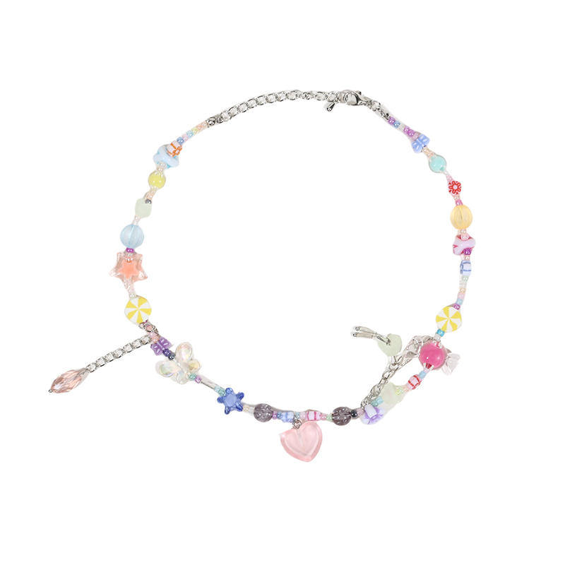 Cartoon Jewelry Candy Pendant Necklace Colourful Irregular Collar Bone Chain Star Cute Clavicle Chain Women