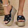 Fashion One Strap Denim Wedge Sandals Women Plus Size Fashion Slip On Platform Heels Sandals Woman Summer Thick Bottom Beach Slippers