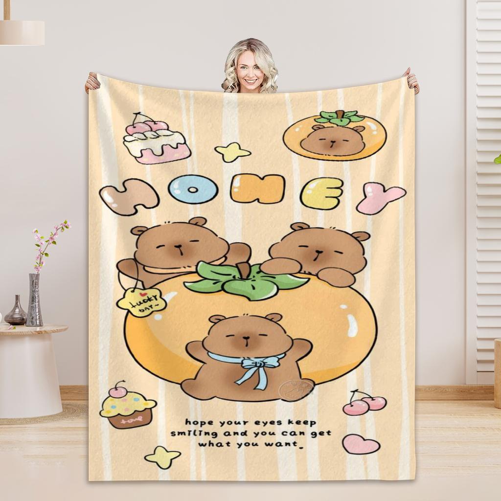 1pc Blankets Lovely Capybara Printed Flannel Blanket Quality Soft Warm Throw Blanket Winter Kids Couch Bed Fluffy Bedspread