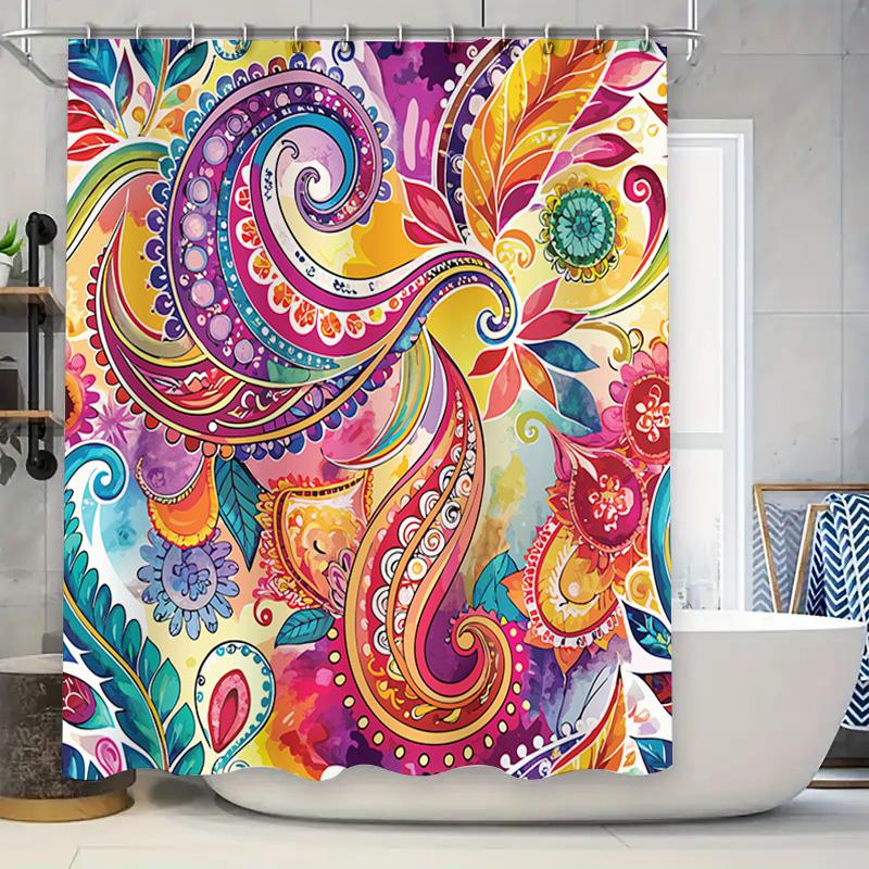 

Brightly Colored Paisley Bath Curtain Shower Decor Fabric W60H190(CM)-1 Pcs