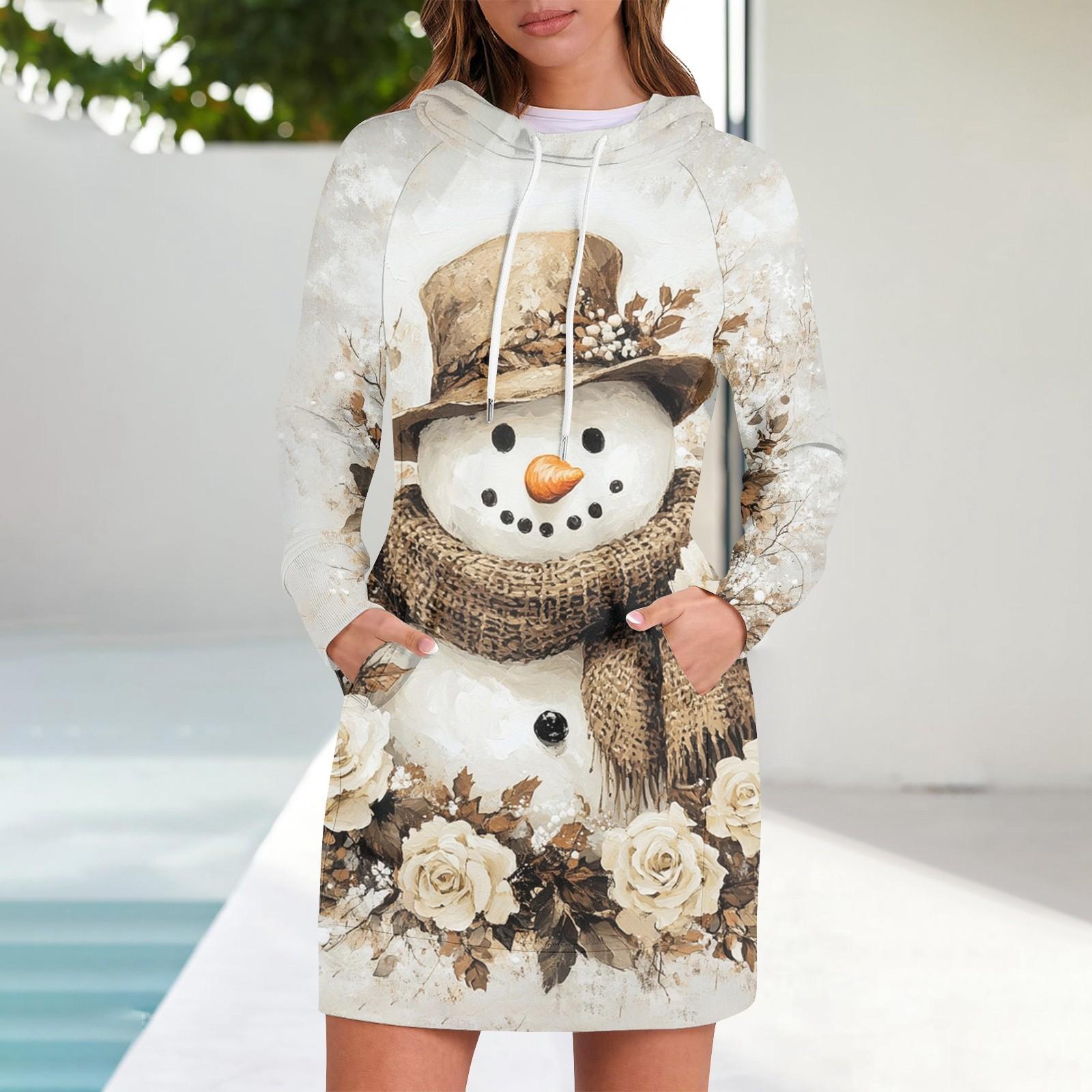 

Женские осенние топы с длинными рукавами и принтом «Рождественская елка и снежинка», с круглым вырезом, в стиле пэчворк, повседневные платья с капюшоном и рукавами реглан M