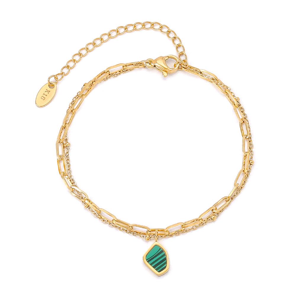18K Vintage Hong Kong Style Double-Layer Titanium Steel Bracelet for Women