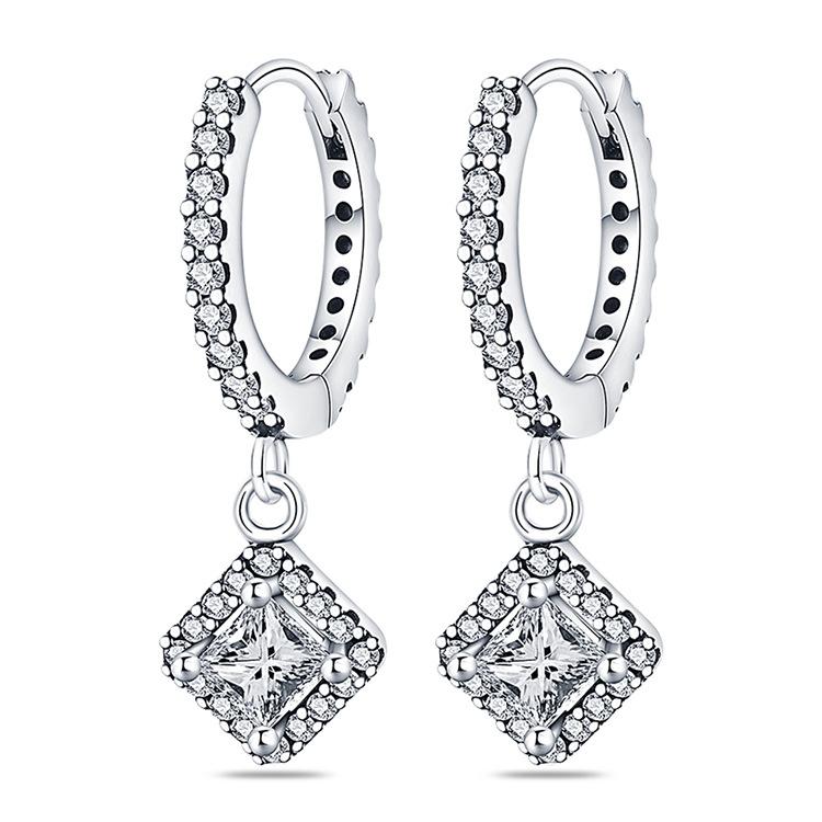 S925 Silver Plated Vintage Fashion Stud Earrings Shine Logo Earrings Ear Buckles DIY Jewelry for Women