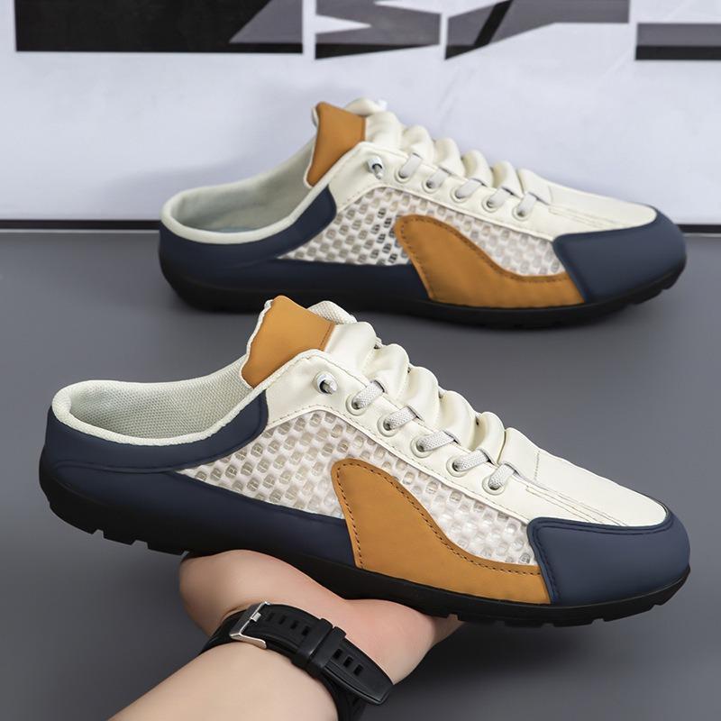 Men's Closed Toe Half Slippers 2026New Casual Sneakers Baotou Half Slippers Breathable Mesh Shoes Men Loafers Flat Beach Sandals