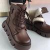 Snow Boots Women Vintage Round Toe Warm Plush Lace Up Platform Solf Anti Slip Thick BottomShort Boot