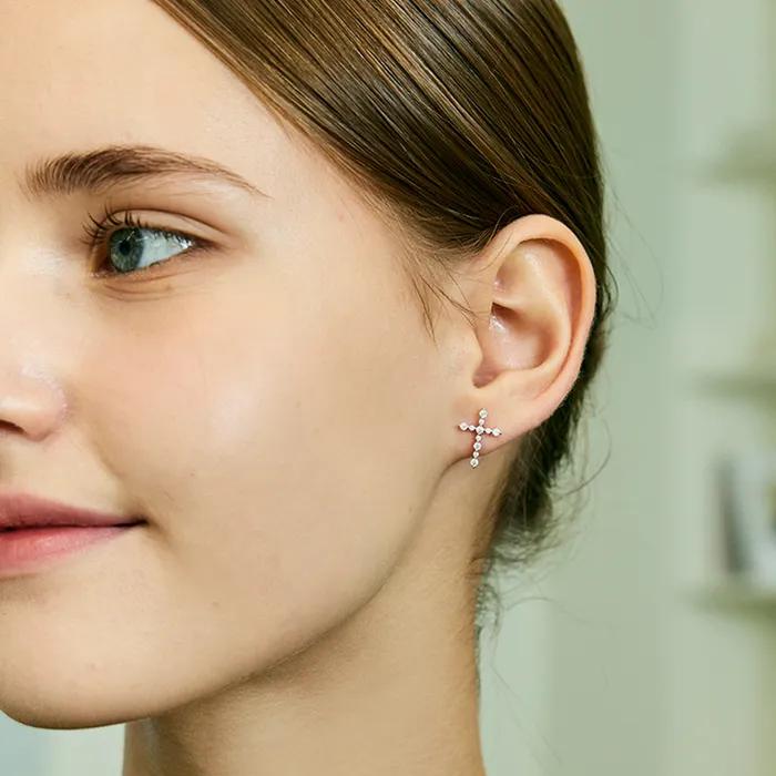 [Silver925] Cross Clear Setting Earring