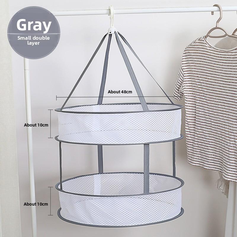 Collapsible Double Layer Clothing Drying Basket With Breathable Fabric For Home Use