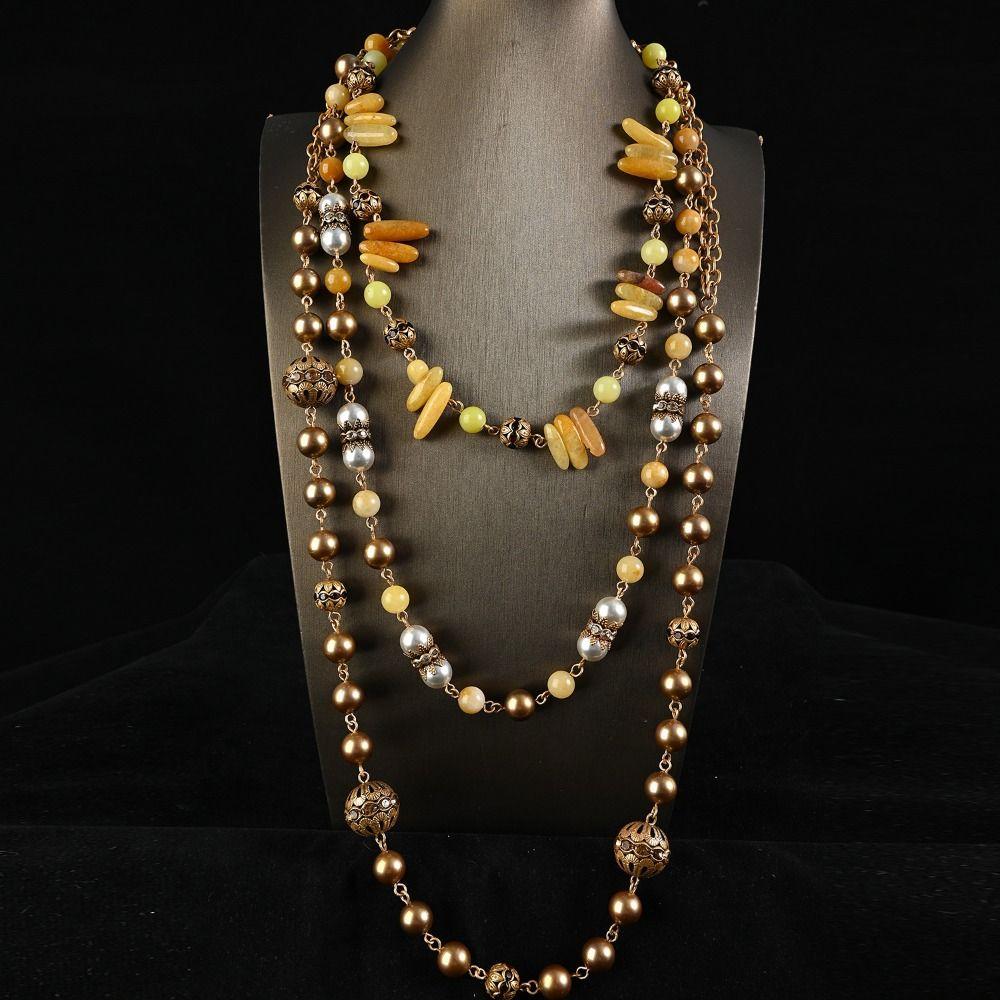 Pearl and Shell Beaded Long Necklace Vintage Three Layers Necklace Antique Necklace  Women Girls