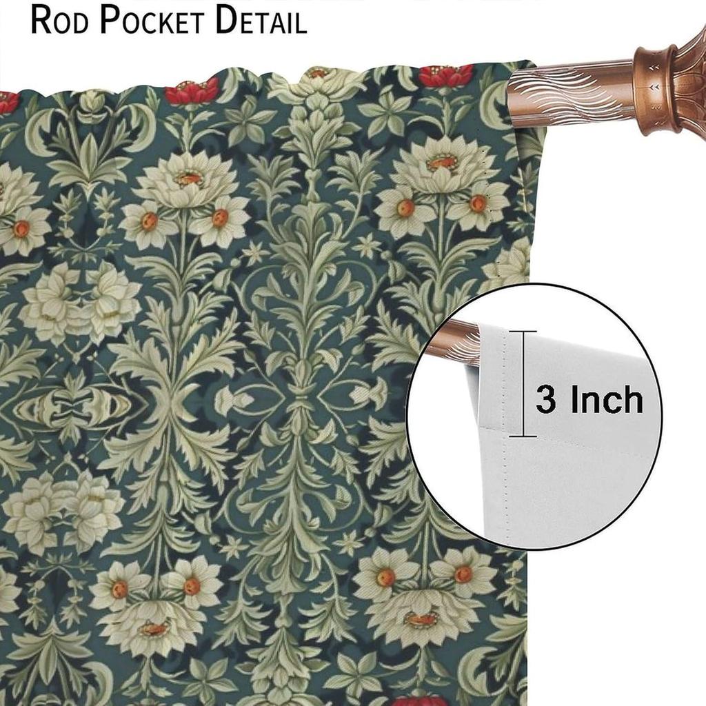 Set Of 2 Bohemian Floral Green Curtains Style Morris Tree Pattern Living Room Bedroom Curtain Polyester Perfect For