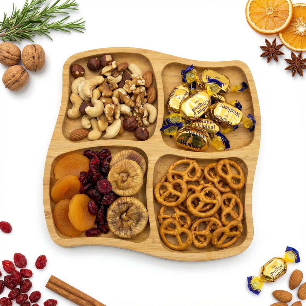 Plate Wooden Board Bamboo Plate Compartments For Snacks Dishes Cakes