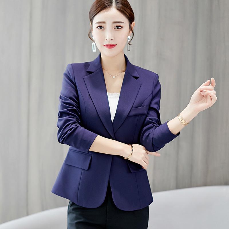 Chaqueta de traje ajustada de color liso para mujer, de primavera y verano, con manga larga y un botón.