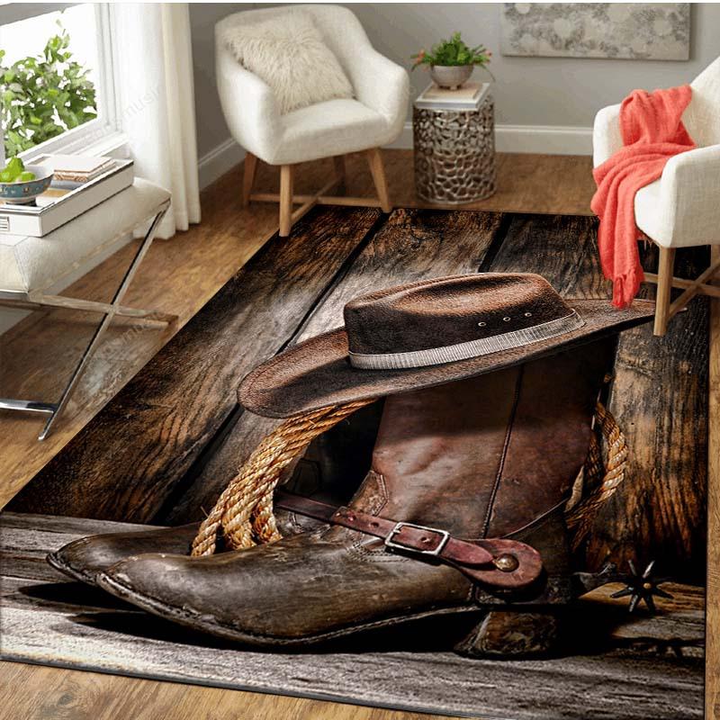 Vintage Cowboy Boots Rug Western Farmhouse Decor Stylish Floor Mat for Living Room Bedroom Coffee Table Home Carpet