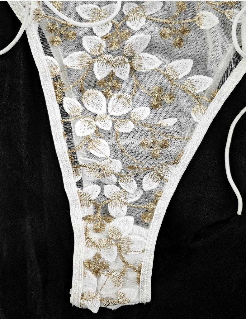 Damers spetsbroderi mesh rygglös body med dragsko i midjan