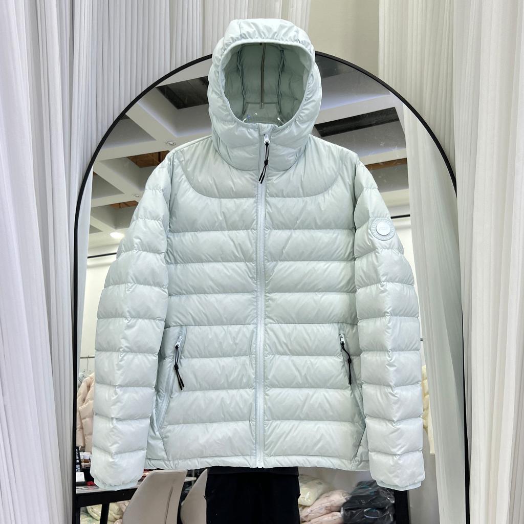 Light and Thin Ribs Down Jacket Women's Short White Duck Down Winter New Hooded Couple Warm Casual Jacket