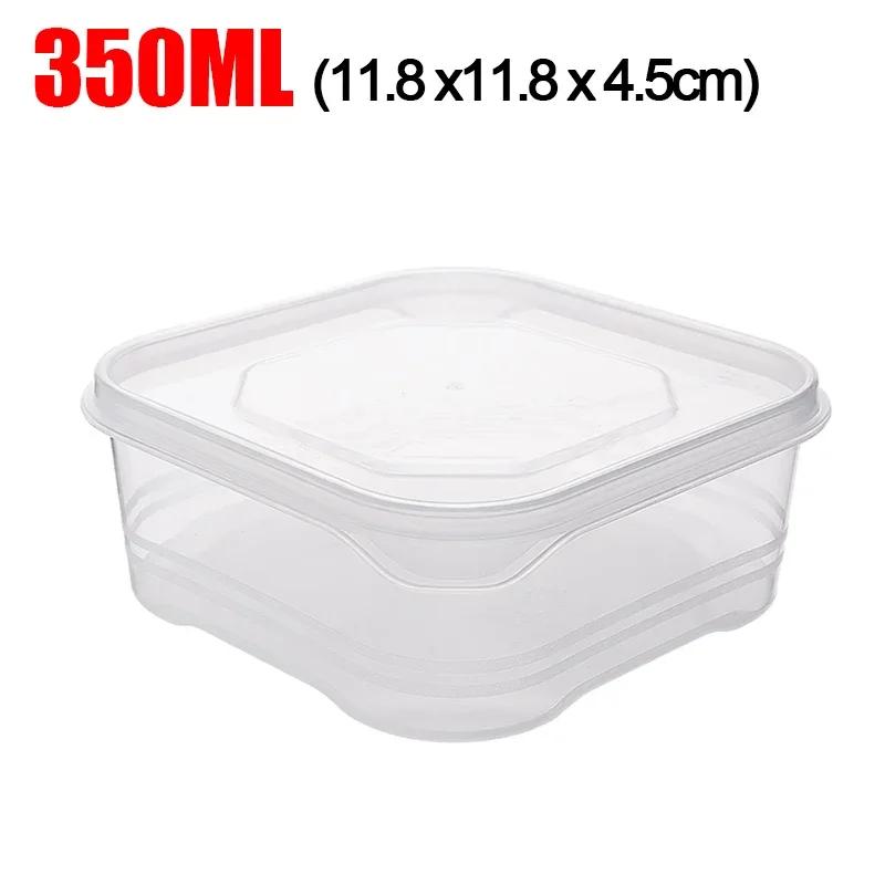 Transparent Kitchen Storage Box Food Grade Sealed Tank Square Food Dispenser Fresh Keeping Fruit Vegetable Container 350Ml 650Ml
