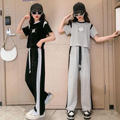 Girls Casual Sports Suit Clothes Spring and Autumn Junior Children Korean Fashion Splicing Tops Long Pants 2 Piece Sets 3-15Y