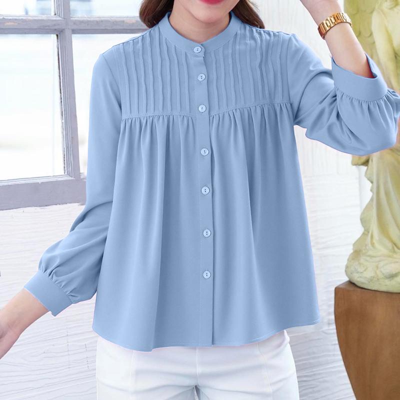 

ZANZEA Женская повседневная однотонная свободная блузка с круглым вырезом и рукавом 3/4 5XL синий