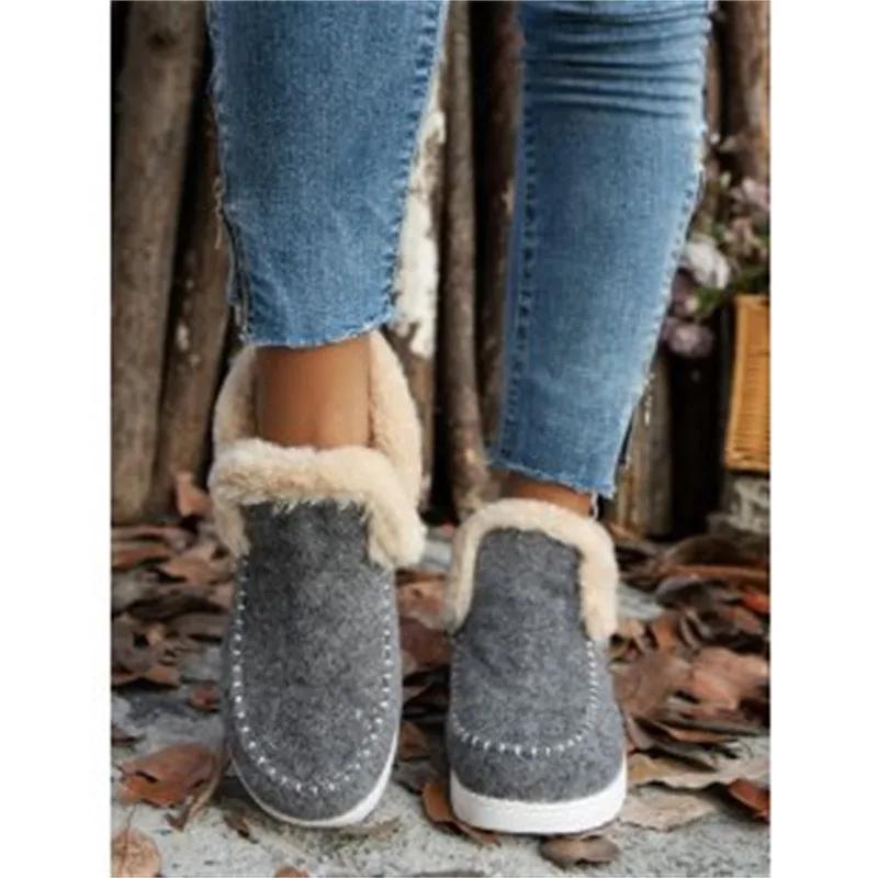 Fashion Women's Cotton Shoes Large Size Plus Fleece Thickened Rough Edge Warm Flat Cotton Shoes Women  Autumn and Winter New Snow Boots