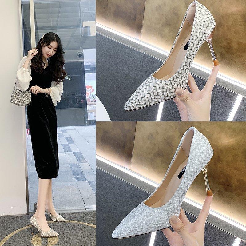 High heeled shoes pointed new shallow mouth cover feet Korean thin heeled professional women's shoes