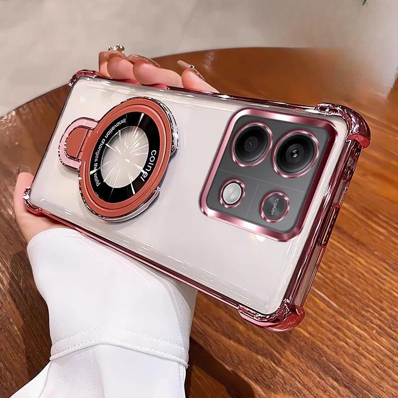 

Противоударный чехол с гальваническим покрытием и магнитным держателем Magsafe для Xiaomi Redmi 13C Note 13 Pro Plus 4G 5G, силиконовая накладка Redmi 13C 4G розовый