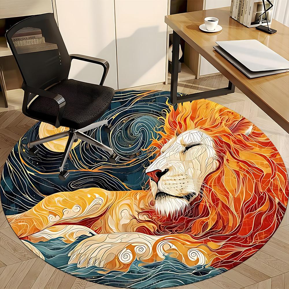 1PC Lion Flame Office Round Area Rug, Mat Suitable For Office, Under Office Chairs Bedroom Living Room Home Decor, Room Deco