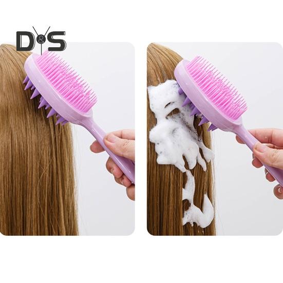 Doppelseitige, gezahnte Shampoo-Bürste, langer Griff, Kopfhautmassage, tragbarer Kamm zum Entwirren von nassem und trockenem Haar, Haarreinigungswerkzeug, Körperwäscher