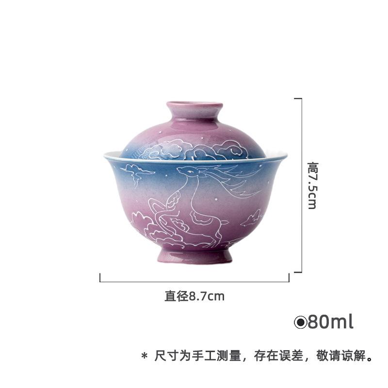 

80ml Hand-painted Deer Starry Sky Purple Gaiwan Ancient Tea Tureen Tea Bowl With Lid Kit Tea Maker Cover Bowl Tea Services Craft