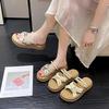 Cross cool slippers one word fashion fairy wind pearl with skirt girl 2025 summer thick bottom new slippers
