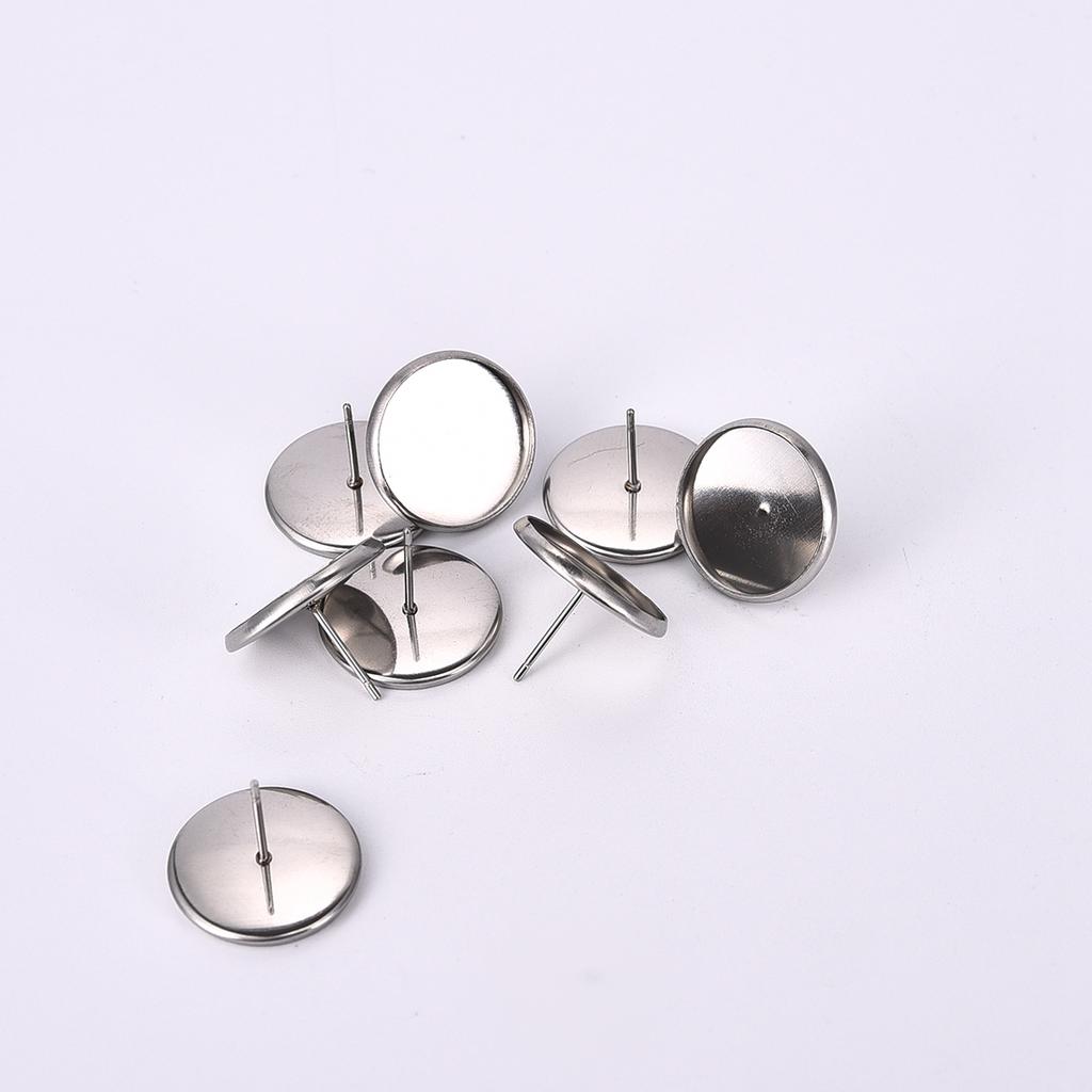 50//20PCS Stainless Steel Blank Earring Cabochon Cameo Bezel Base Tray Ear Studs