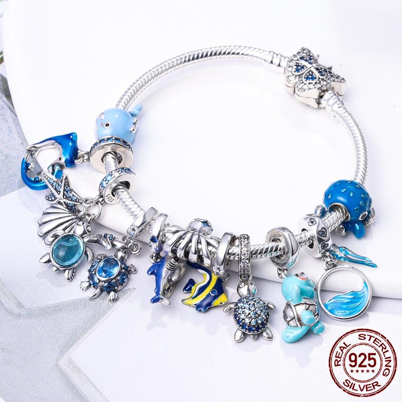 copper Authentic Charm Bead Charms Blue Sea Butterfly Whale CZ Charm Bead Charms Bead Charms Compatible With Authentic Accessories Bracelets Do It You