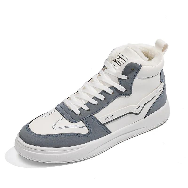 Mode Fell Herren Sneaker Plateau Schuhe Herren Lässige Plüsch Stiefeletten High Top Leder Fell Sneaker Herren Winter Schneestiefel Baumwollschuh