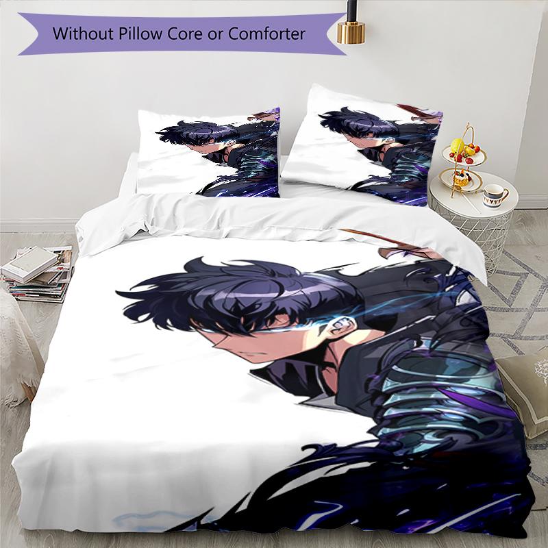 3pcs Solo Leveling Sung Jin-woo pattern bedding set duvet cover set includes duvet cover &pillowcases, perfect all season bedroom decoration & gift