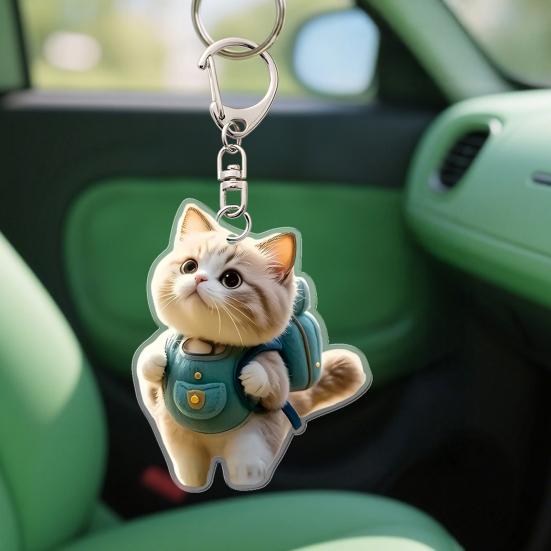 Yousheng Automobile Pendant 2D Cat Car Rearview Mirror Hanging Ornament Acrylic Cat Charm Keyring Auto Backpack Keychain