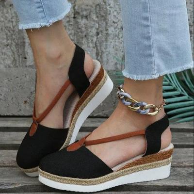 Damen Baotou Keilsandalen Freizeitschuhe Übergröße Plateau Sommer Falts Walkking Stoffschuhe Sandalias De Mujer