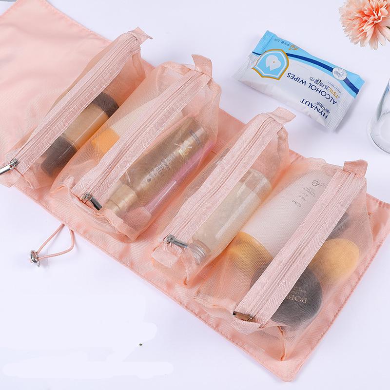 4-in-1 Hanging Toiletry Bag Travel Toiletries-Foldable Compact Cosmetic Kit Quick Roll Up Removable Dividers Makeup Organizer